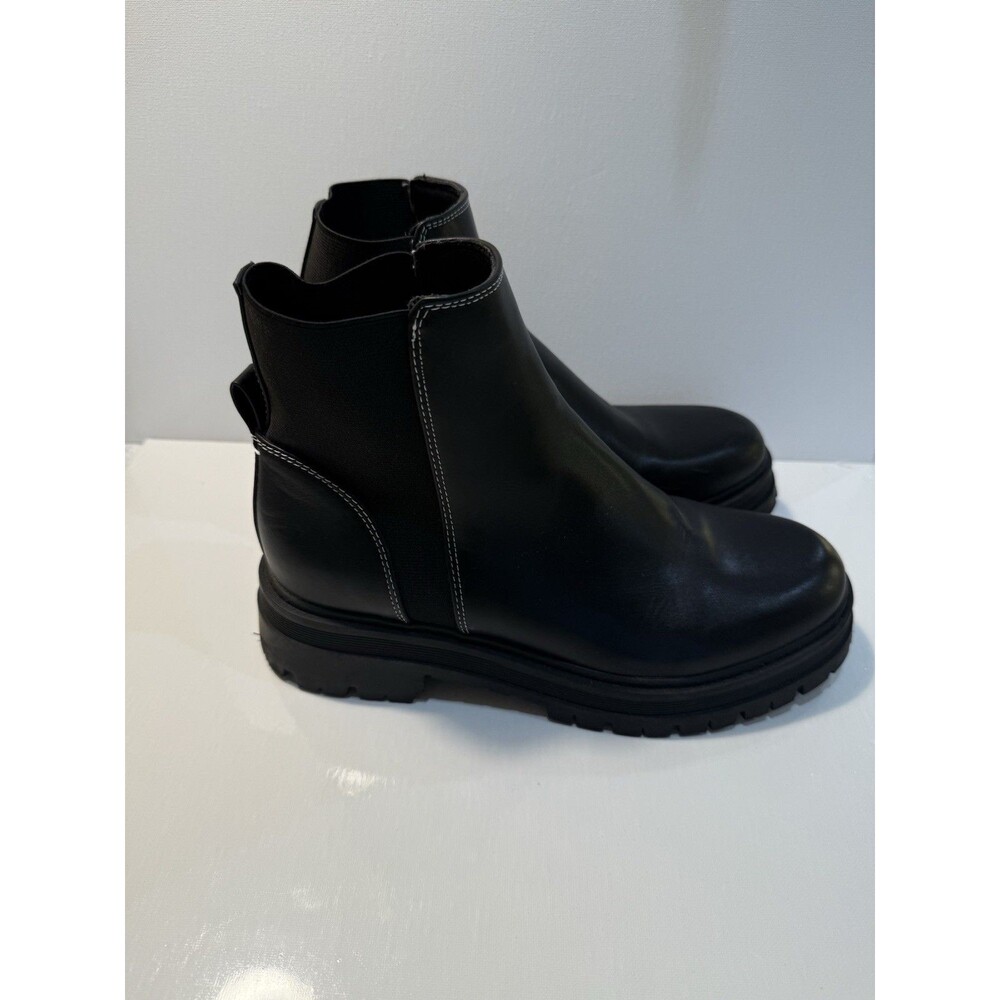 Y2K Nine West Chunky Sole Toe Pull On Chelsea Ankle Boots 8.5 90s Goth Black - Picture 3 of 16